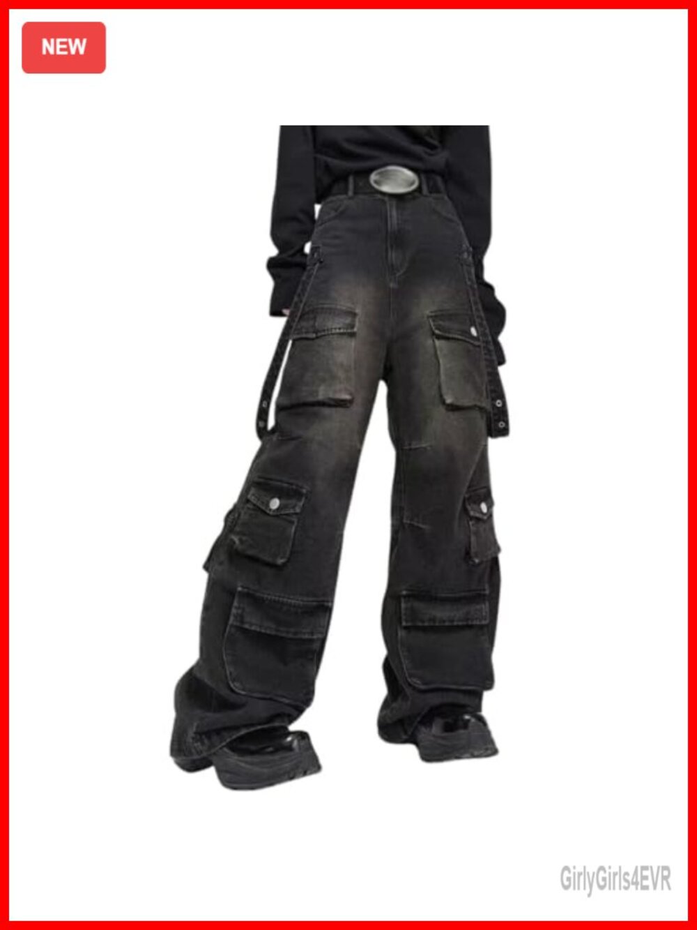 Baggy Cargo Wide Leg High Waist Cotton Polyester Spandex Jeans